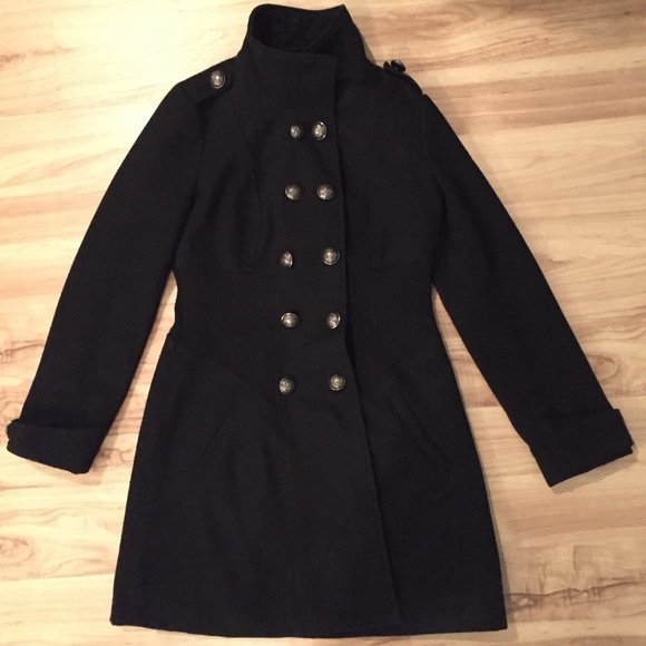 Seductions // Double-Breasted Military Style Wool Blend Coat - Picture 1 of 6